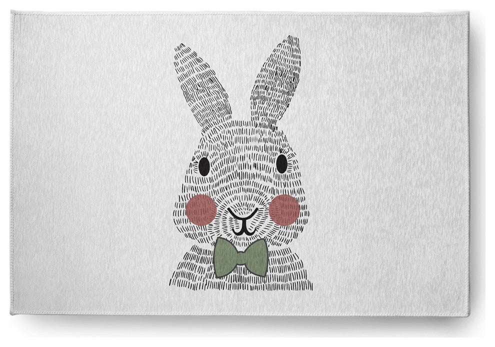 Bow-tie Bunny Easter Chenille Rug, Laurel Tree Green, 4'x6'