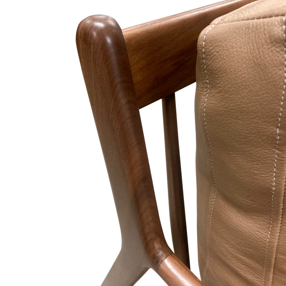 Nativa Interiors Sotello Mid-Century Modern Geniune Leather Chair, Caramel