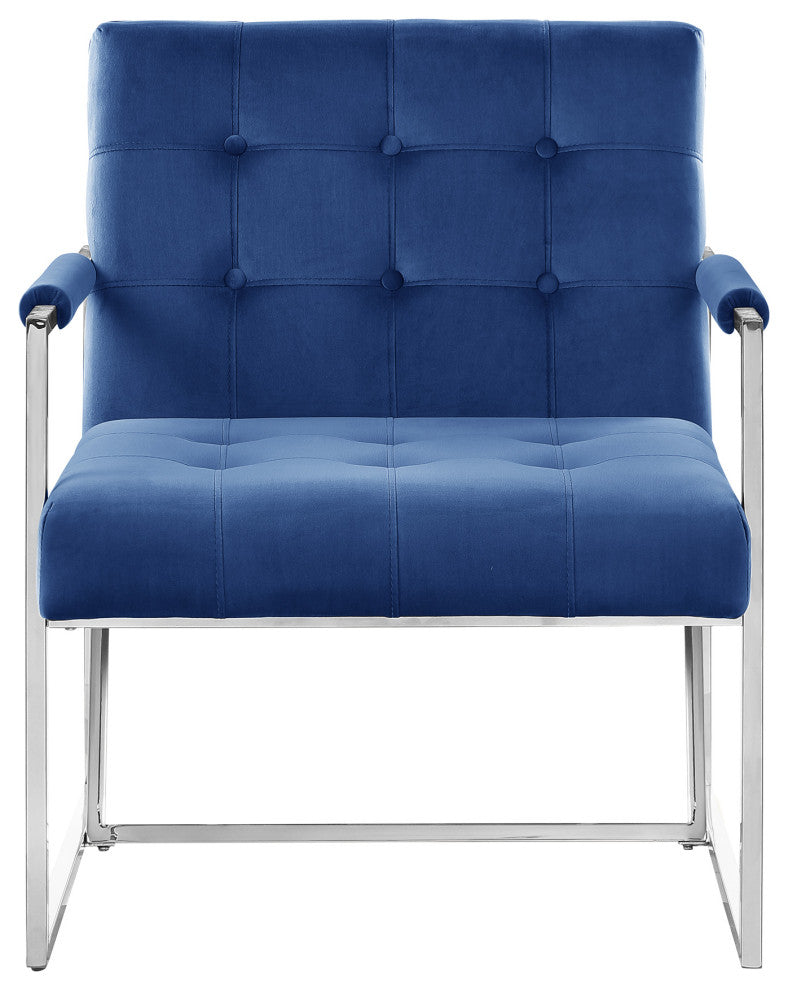 Louie Modern Arm Chair with Silver Frame, Navy Blue