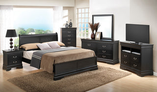 Louis Philippe Black King Wood Panel Bed