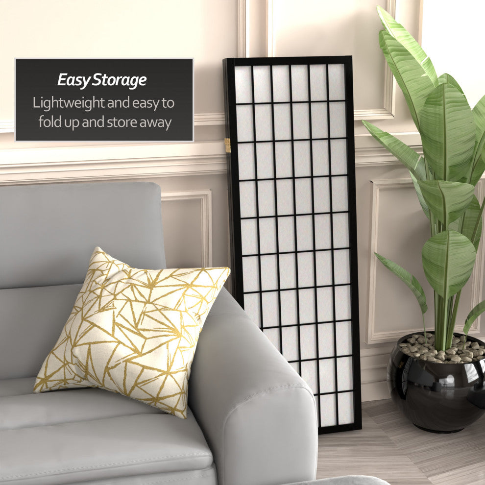 4' Tall Window Pane Shoji Screen, Black, 3 Panels