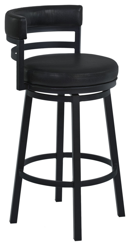 Benzara BM282104 26" Swivel Counter Stool Chair, Vegan Leather, Black
