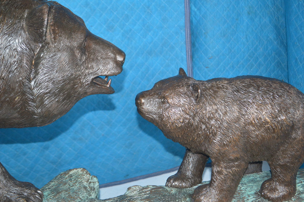 Family Bear on log giant bronze statue -  Size: 61"L x 34"W x 45"H.