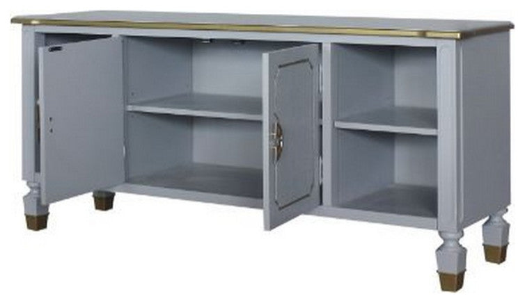 Benzara BM251380 TV Stand With 4 Open Compartments and 1 Double Door, White