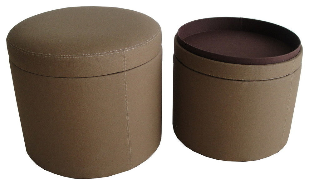 1" Tan Faux Leather Round Storage