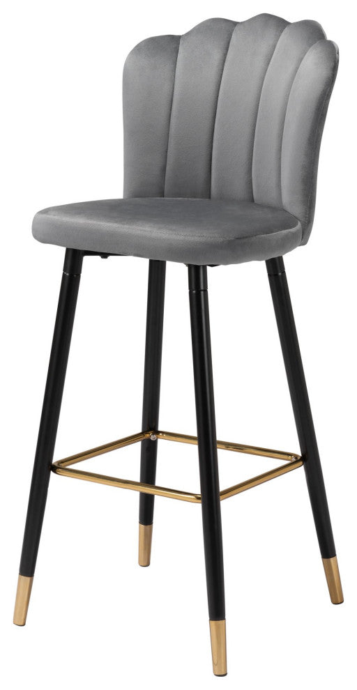 Bar Stool Chair Barstool, Steel Metal, Fabric, Gray, Black, Gold, Cafe