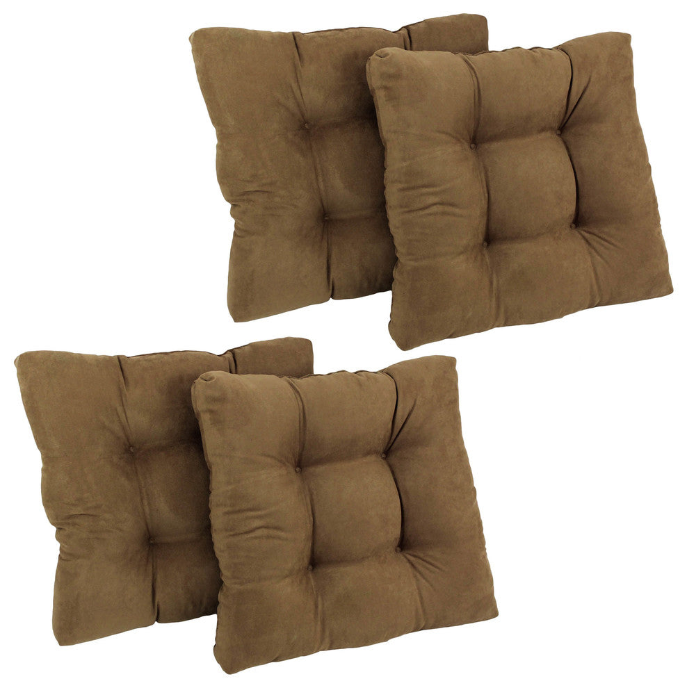 19" Squared Microsuede Tufted Dining Chair Cushion, Set of 4, Saddle Brown