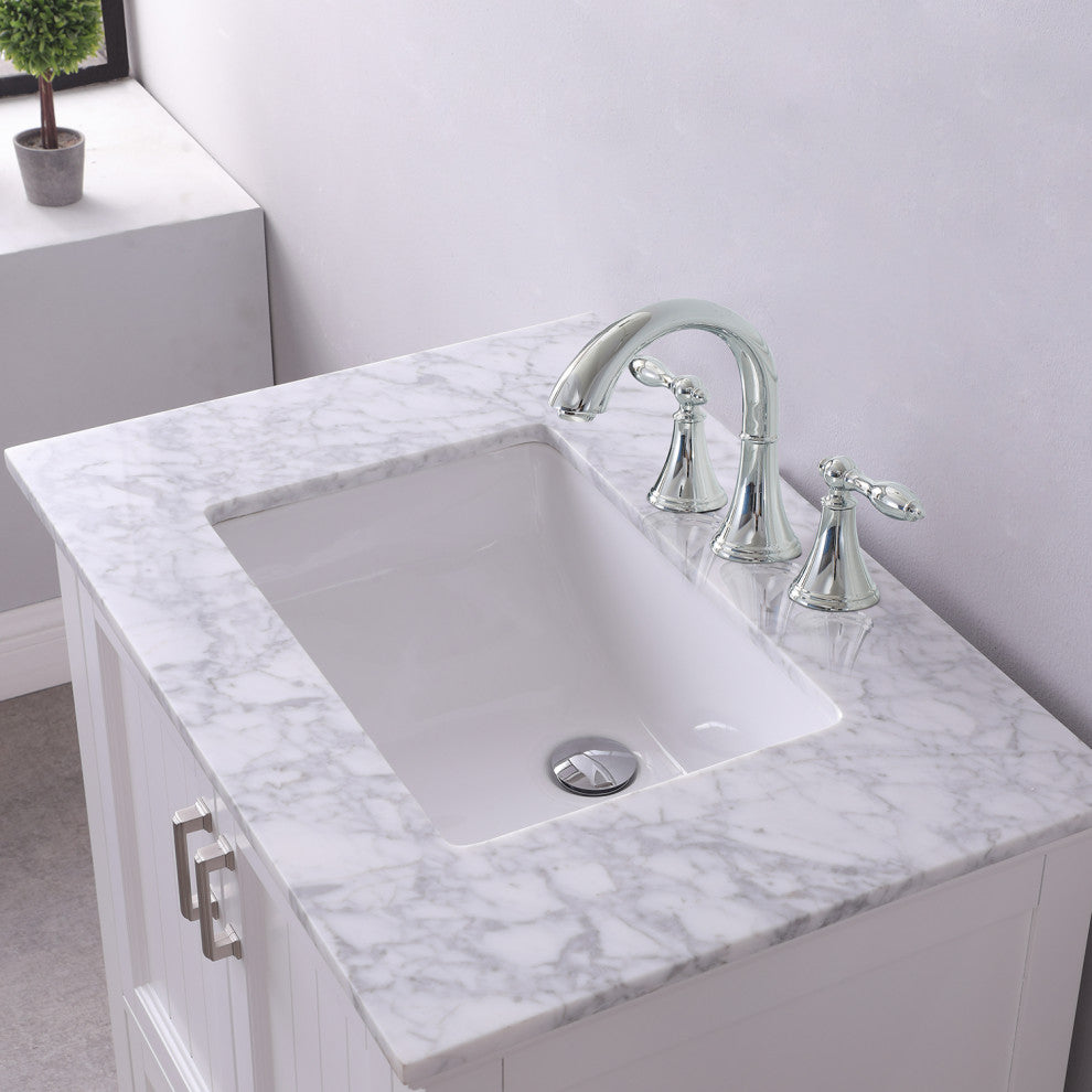 Isla White White Bathroom Vanity Set, 30", Without Mirror