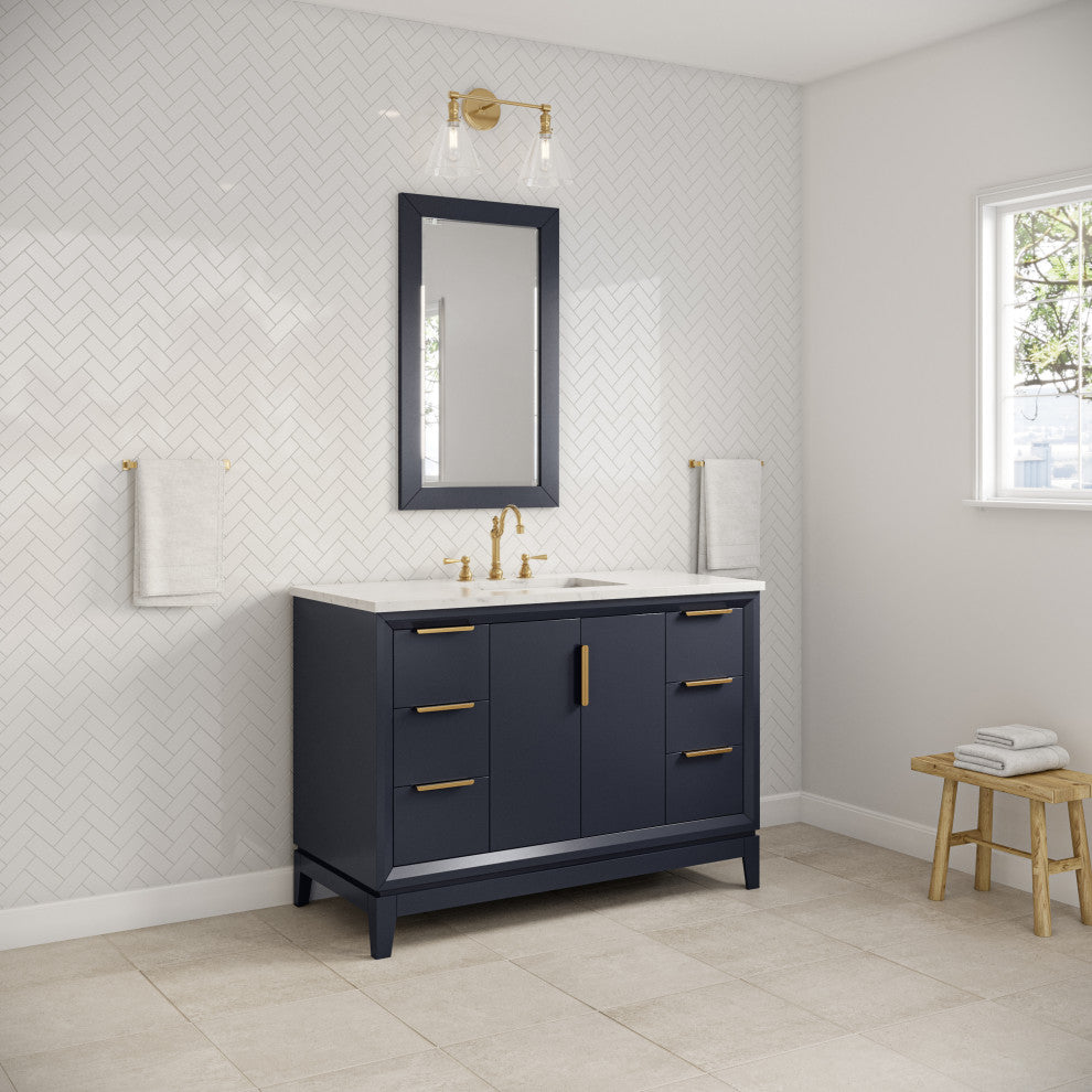 Elizabeth 48" Single Sink Carrara White Marble Vanity, Monarch Blue