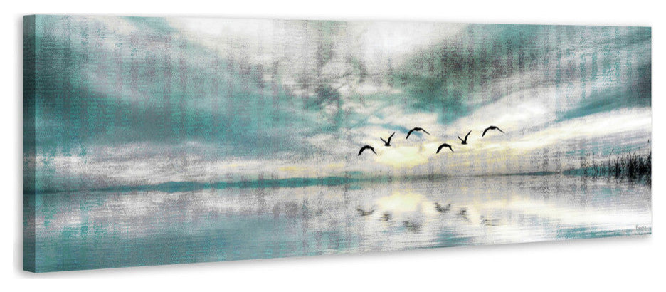 "Birds Skylight II" Painting Print on Wrapped Canvas, 60"x20"