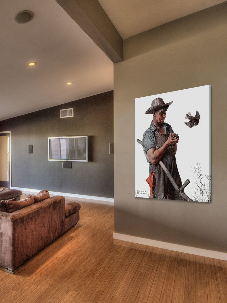 "Farmer and the Bird" Painting Print on Canvas by Norman Rockwell