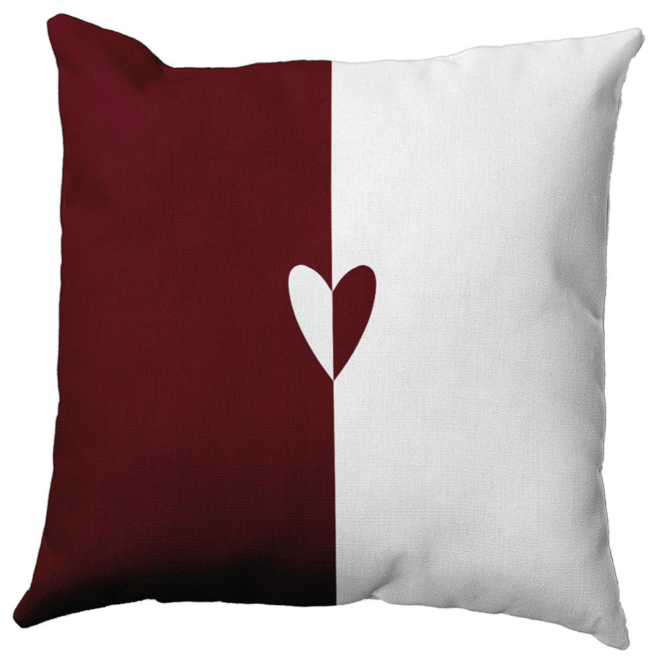 Modern Heart Decorative Throw Pillow, Burgandy, 16"x16"
