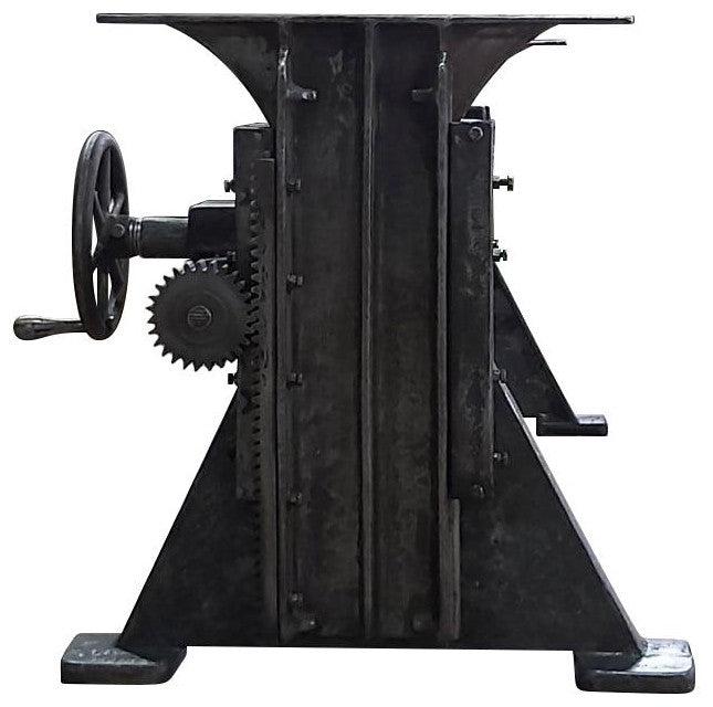 Craftsman Industrial Dining Table - Adjustable Iron Base - Rustic Mahogany