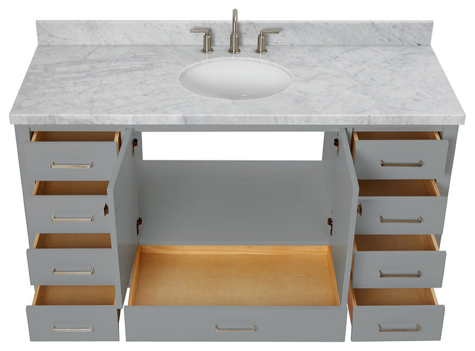 ARIEL Cambridge 61" Single Oval Sink Bathroom Vanity Gray with Marble Top