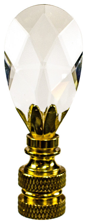Stephanov Crystal Small Tear Drop Lamp Finial Polished Brass 2.5"h