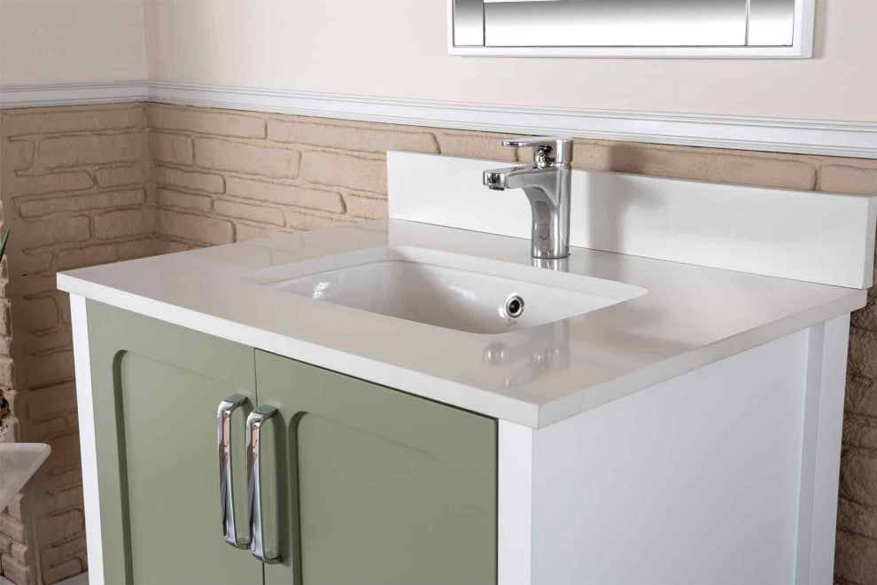 Florin Collection 30" Bathroom Vanity With Sink, Mirror, Countertop, Green