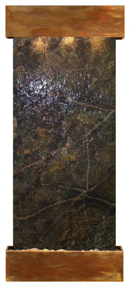 Inspiration Falls Water Fountain, Green Marble, Rustic Copper, Square