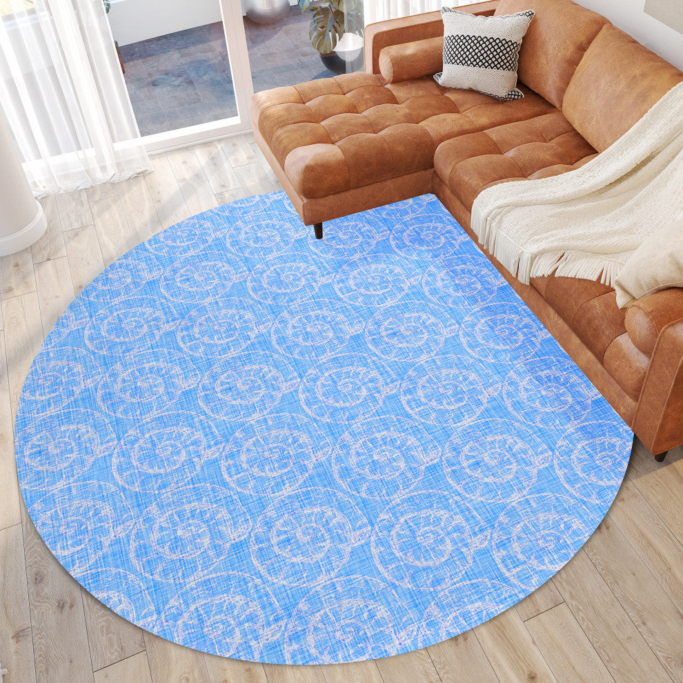 Indoor/Outdoor Seabreeze SZ11 Cobalt Machine Washable 8' x 8' Round Rug