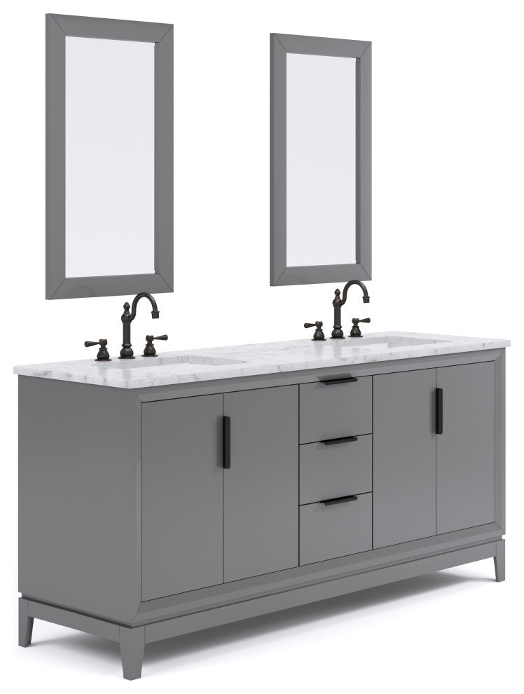 Elizabeth 72" Double Sink Carrara White Marble Vanity, Cashmere Gray