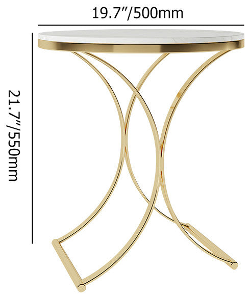 Modern Luxurious Round White Marble Stone Side Table X-Base End Table, White