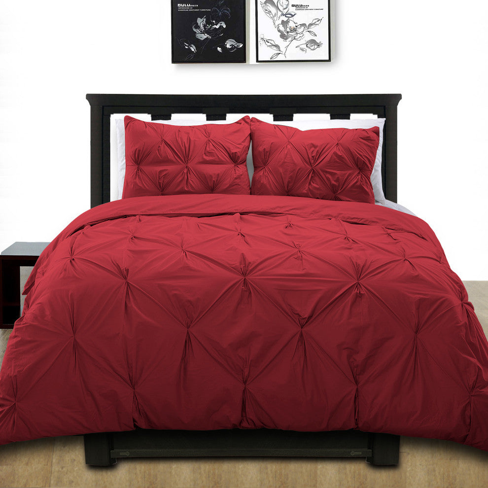 Cottonpure 100% Cotton Pintuck Duvet Cover Mini Set, Scarlet, Twin