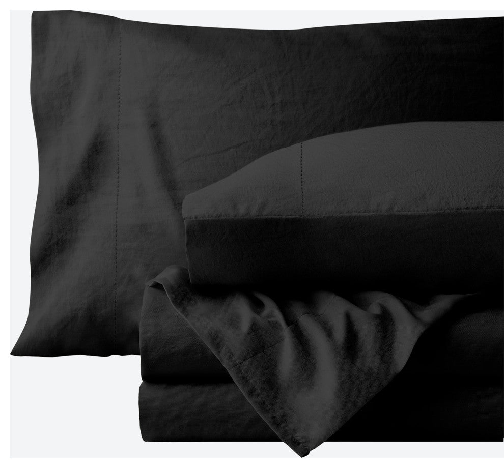 Sandwashed Microfiber Sheet Set, Sandwashed Black, Twin