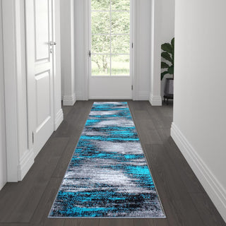 Rylan Collection Abstract Pattern Area Rug-Turquoise - 2' x 7'