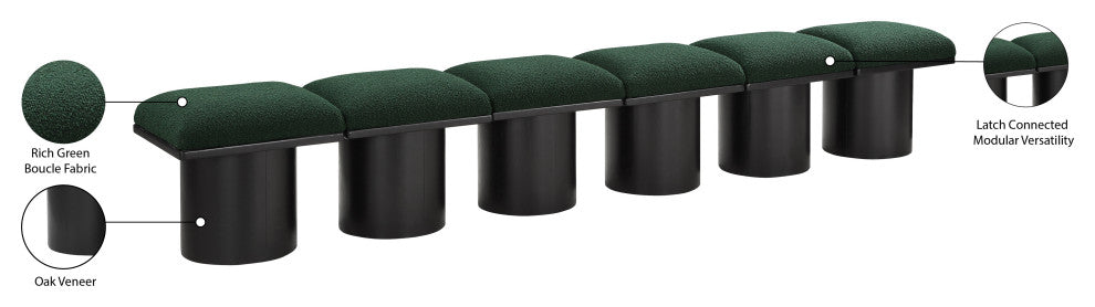Pavilion Boucle Fabric Upholstered 6-Piece Modular Bench, Green, Black Finish