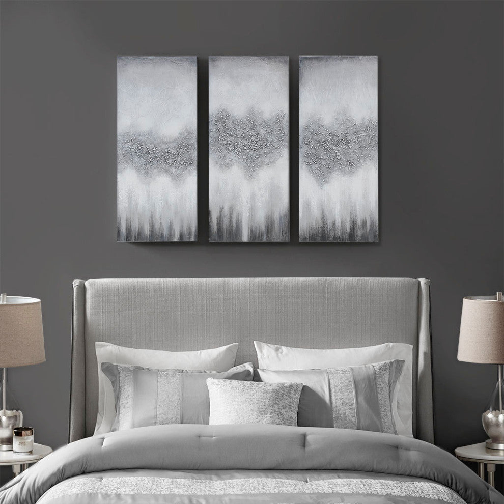 Madison Park Luminous Hand Painted Heavy Textured Glitz Canvas 3 Piece Set, Grey