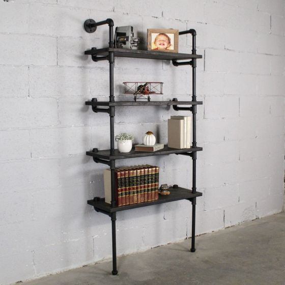Sacramento Industrial 33" 4-Tier Bookcase, Black Steel/Dark Brown Wood