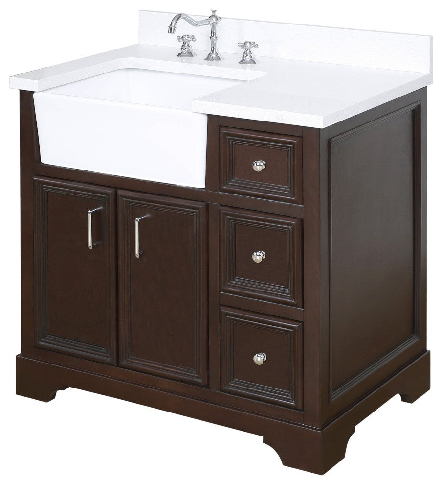 Zelda 36" Bathroom Vanity, Base: Chocolate, Top: Quartz