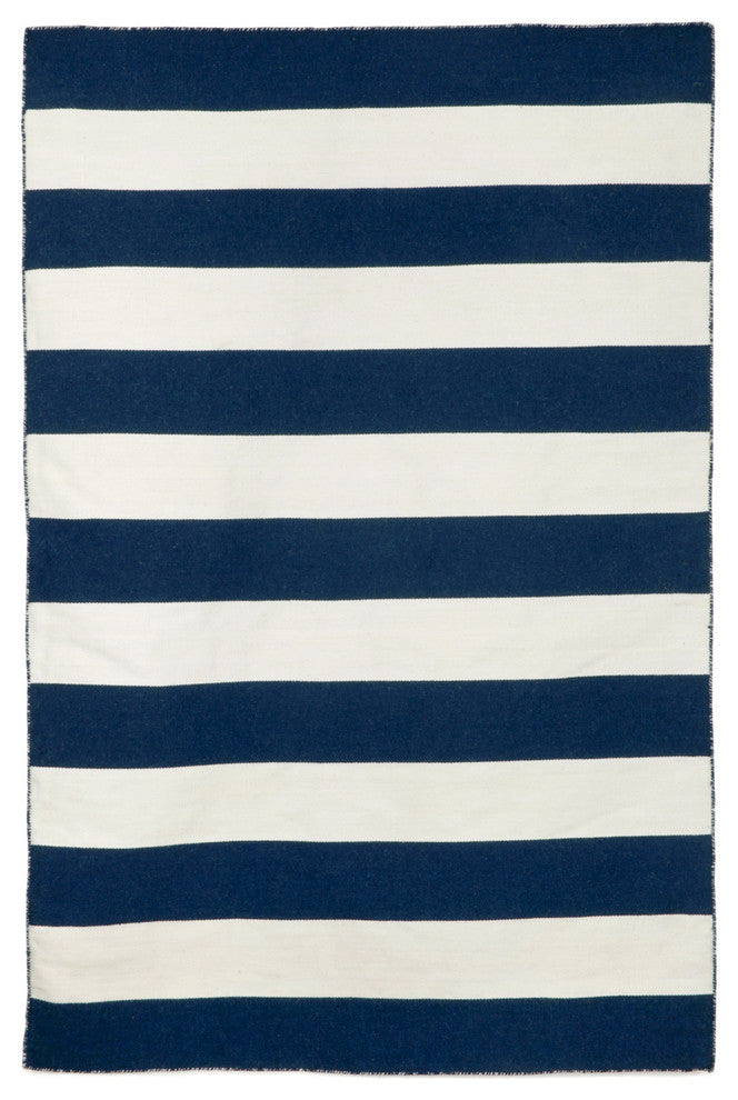 Sorrento Rugby Stripe Indoor/Outdoor Rug, Navy, 7'6"x9'6"