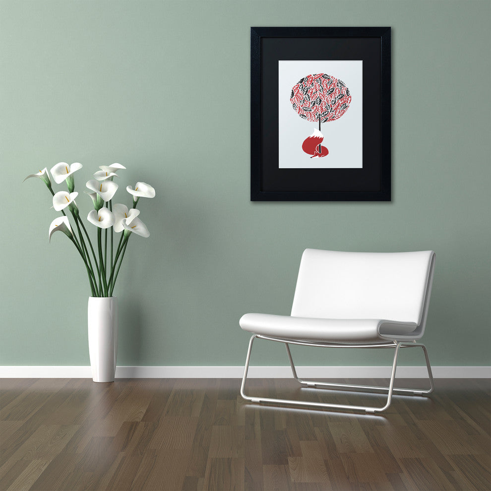 Robert Farkas ''Cherry Tree Fox'' Art, Black Frame, Black Mat, 14x11