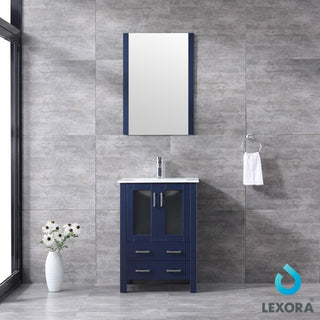 Volez 24" Navy Blue Single Vanity Integrated Top Sink, 22" Wall Mirror