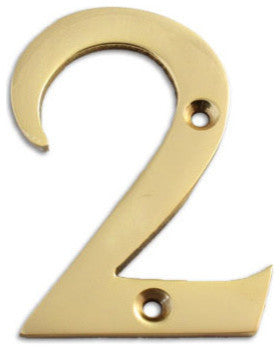 3" Brass Numeral, 2, Polished Brass
