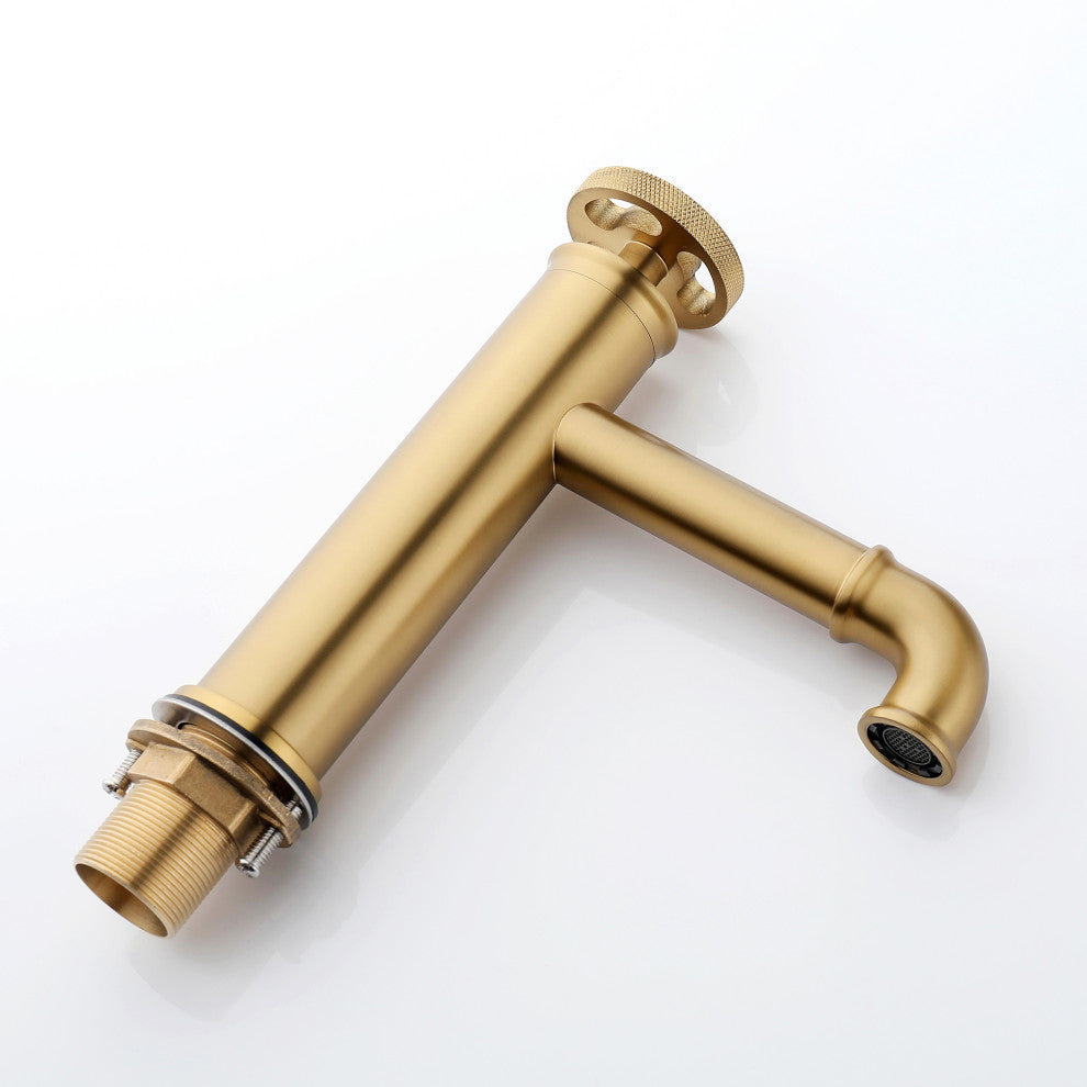 Deck Mounted Single Hole Bathroom Sink Faucet, Brushed Gold