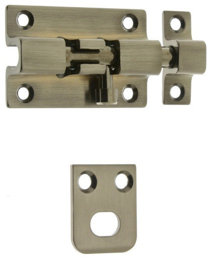 Genuine Solid Brass 2" Security Barrel Bolt, Antique Nickel