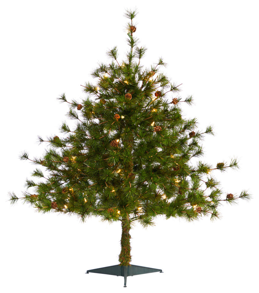 3' Colorado Mountain Pine Faux Xmas Tree W/Lights, Bendable Branches & Pinecones