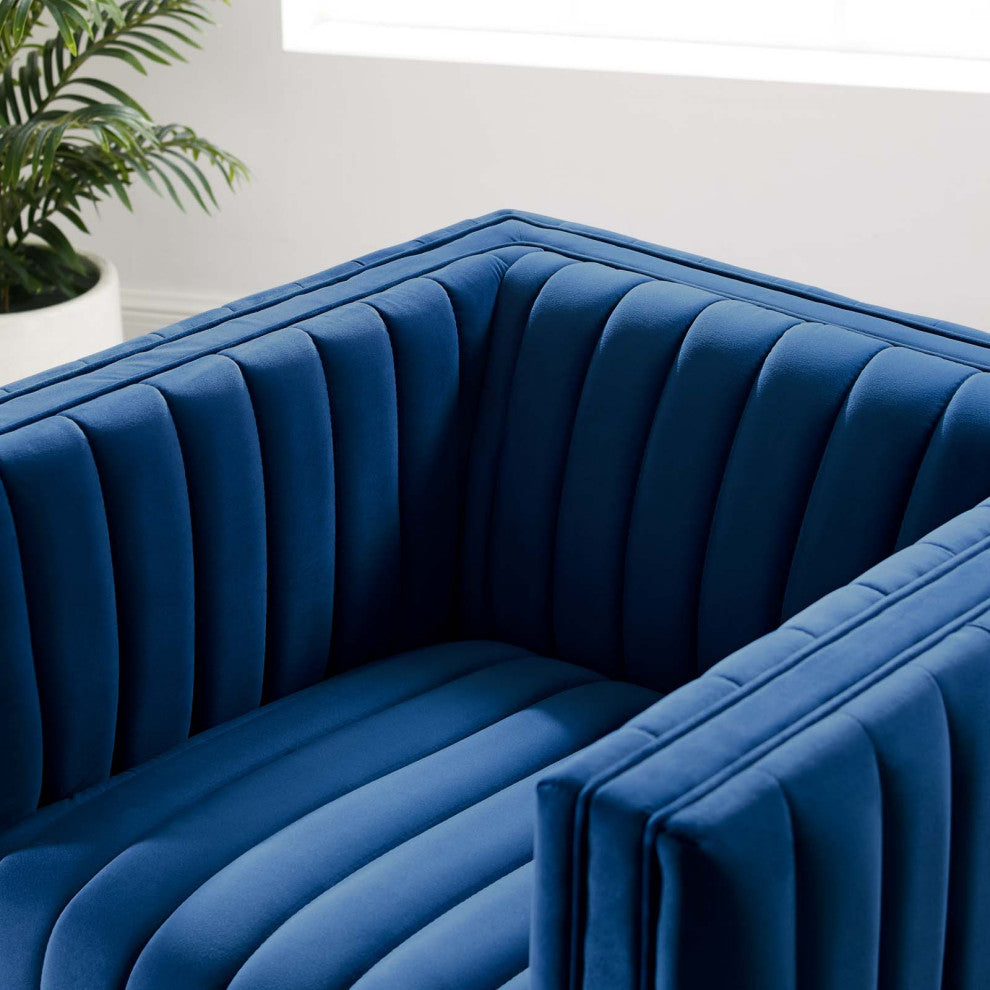 Tufted Armchair Accent Chair, Velvet, Blue Navy, Modern, Lounge Hospitality