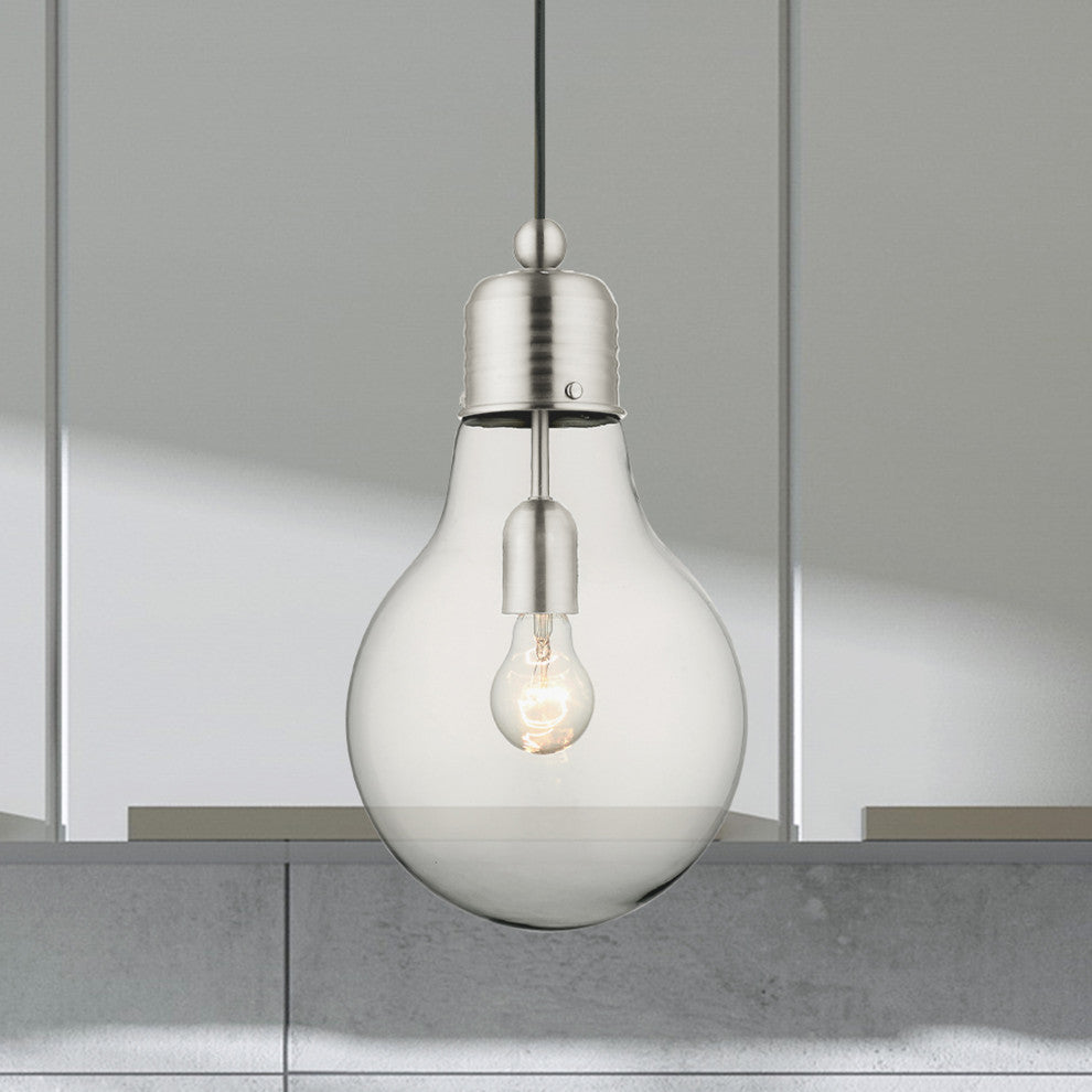 Livex Lighting Hand Blown Art Glass 1 Light Brushed Nickel Mini Pendant