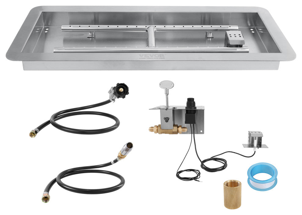 VEVOR 30x10 inch Drop-in Fire Pit Pan Fire Pit H-shape Burner Kit 125,000 BTU