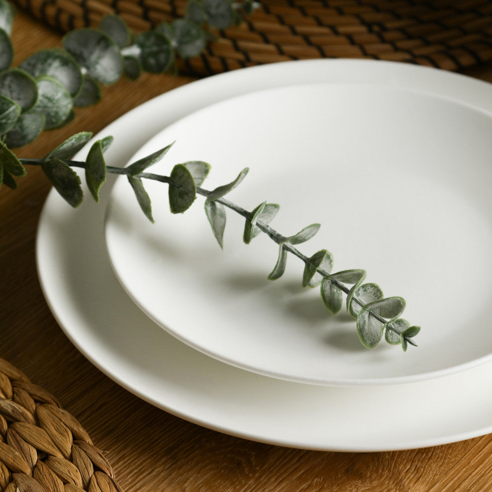Stone Lain Taglio Bone China 12 Piece Dinnerware Set, Matte White
