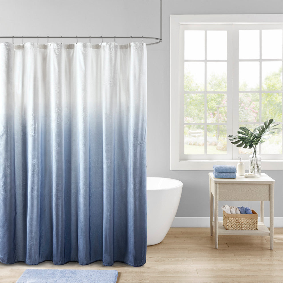 Madison Park Ara Embossed Ombre Shower Curtain, Grey, Blue