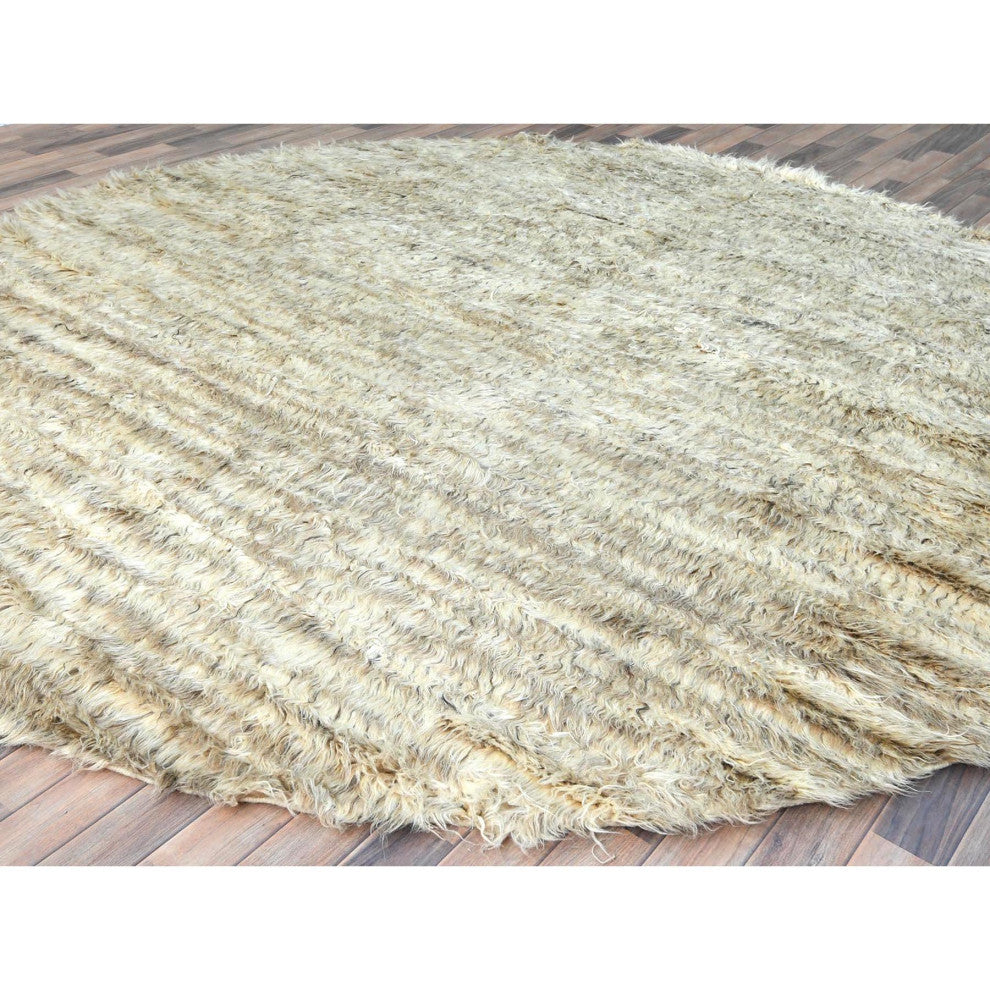 Ivory 100% Wool Hand Knotted Ben Ourain Moroccan Berber Round Rug 10'1"x10'