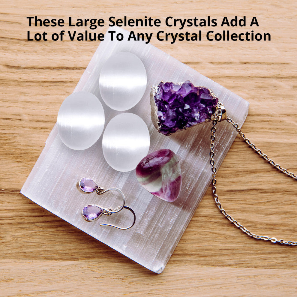 Himalayan Glow Selenite Palm Stone, High Energy Calming Effects, 3 Pack