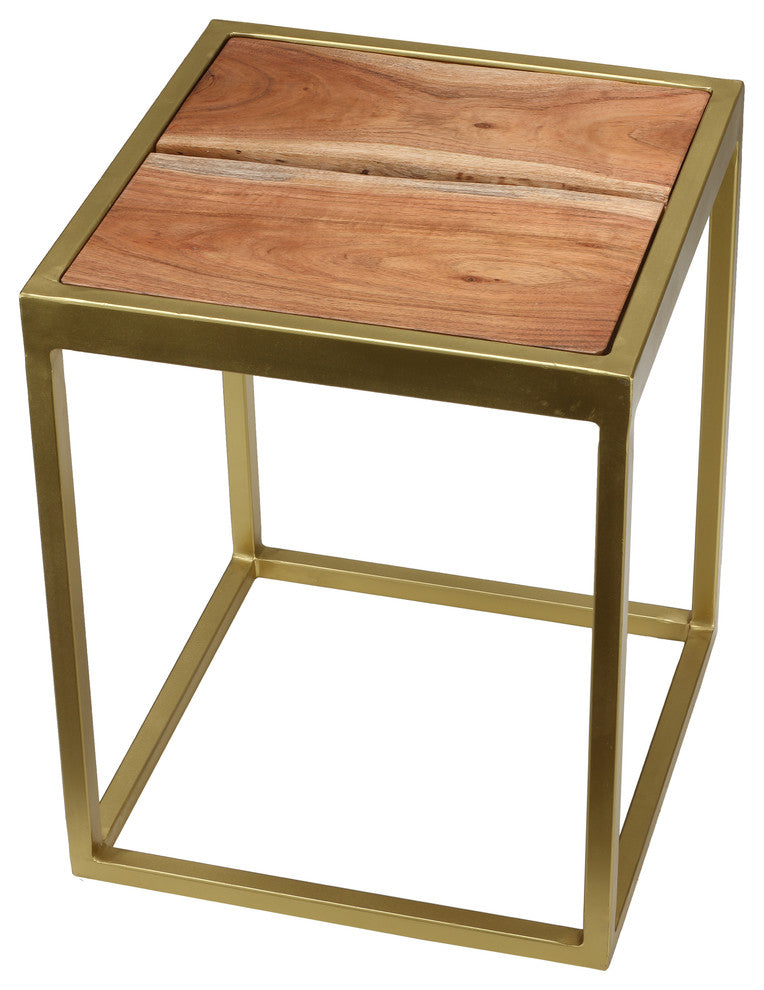 Bare Decor Dixie Brushed Gold and Wood End Table