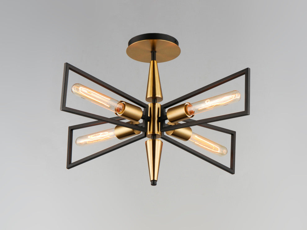 Maxim 11650 Wings 4 Light 25"W Semi-Flush Ceiling Fixture - Black / Satin Brass