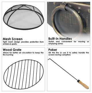 Sunnydaze Outdoor Firebowl Fire Pit With Handles and Spark Screen, 30"