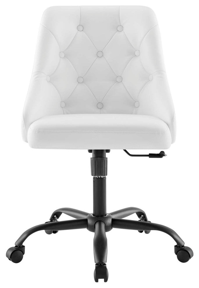 Computer Work Swivel Tufted Chair, Faux Vegan Leather, Black White, Home Office