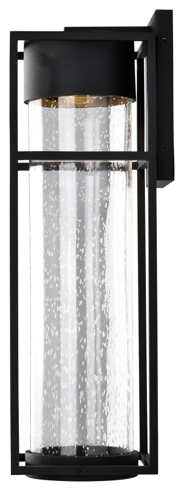 Ledges 10W LED Large Wall Lantern, Matte Black/Clear Seeded Glass